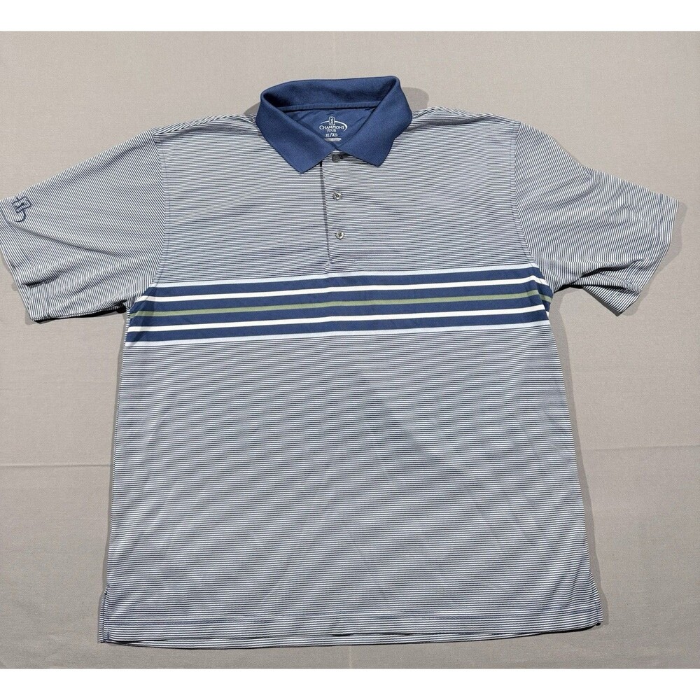 Champions Tour Golf Shirt Mens XL Polo Blue Striped Short Sleeve Shirt